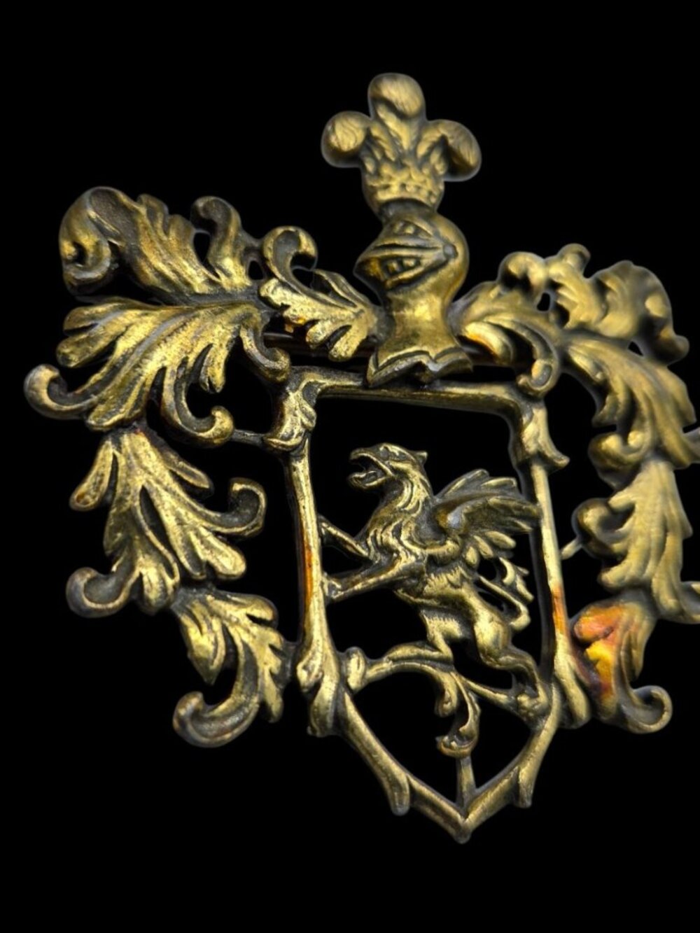 Vintage Gold Tone Heraldic Shield Brooch Pin Griffin Rampant Coat of Arms Crest - Picture 7 of 9